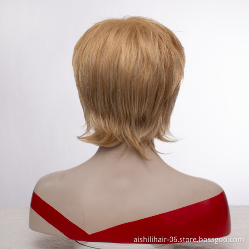 Wholesale heat resistant stort mix flaxen hair 4inch wig synthetic hair wigs for women